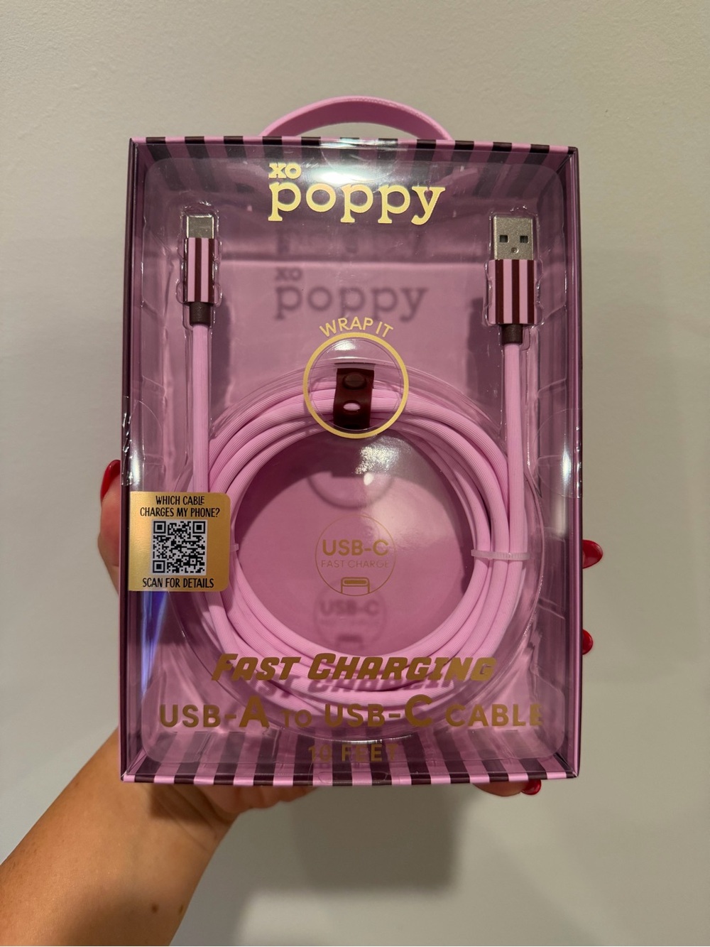 🎀XO Poppy~USB-A to USB-C Fast Charging Cable — Pink